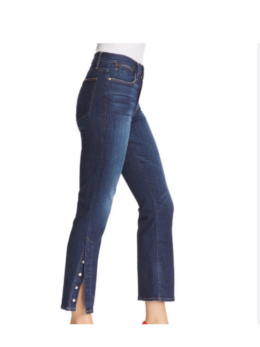 Frame Meribel Women's Le High Straight Leg Snap Buttons Hem Dark Wash Je…